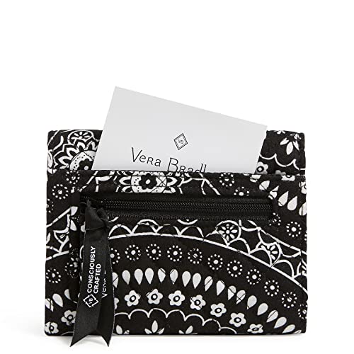 Vera Bradley Women's Cotton Riley Compact Wallet With RFID Protection, Black Bandana Medallion, One Size