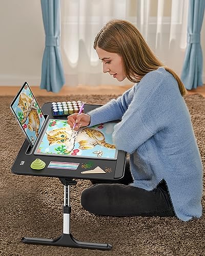 Laptop Bed Tray Desk, SAIJI X-Large Adjustable Laptop Table, Foldable Laptop Desk with Storage Drawer and Bookstand for Eating, Working, Writing, Gaming, Drawing (Black)