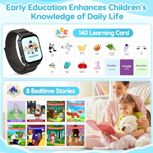 cjc Smart Watch for Kids Gift for Girls Ages 4-12 - Includes Screen Protector, 30 Games, 140 Learning Cards, HD Touch Screen, Camera, Music, Pedometer - Fun & Educational Birthday Gift Idea