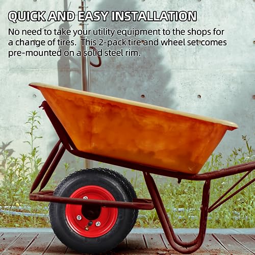 AR-PRO (2-Pack) 2.80/2.50-4" Tire and Wheel Set - 8 Inch Wheelbarrow Tire and Wheel Replacement with 3/4" Bearings and 3" Centered Hub - Extra Adapter kit includes 1/2" Bearings