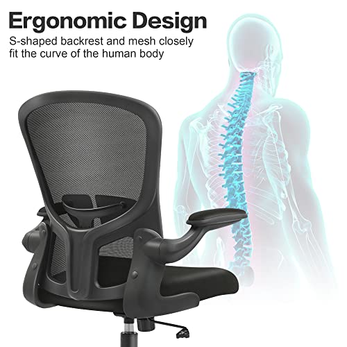 FelixKing Office Desk Chairs, Ergonomic PC Desk Chair with Wheels, Adjustable Lumbar Support and Height, Swivel Computer Chair with Flip-up Armrests, Ergo Mesh Backrest for Working (Black)