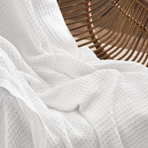 Bedsure 100% Cotton Blanket Queen Size for Bed - Waffle Weave Fall Blanket, Lightweight and Breathable Soft Woven Blanket for Summer, Grey, 90x90 Inches
