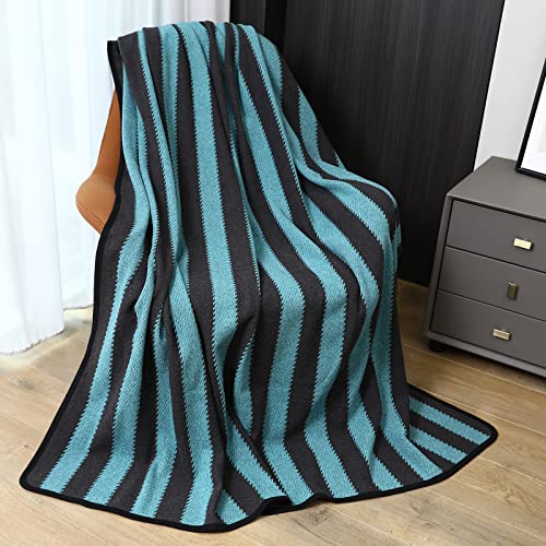 PuTian Merino Wool Blanket - Warm, Thick, Washable, 87" x 63" Large Throw for Outdoors, Camping,Couch, Bed, Travel - Super Soft Wool Blanket (Striped Fire Light Tan)