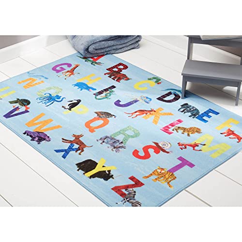Home Dynamix Eric Carle Elementary Pink Alphabet Kids Machine Washable Area Rug Pink/Blue, 35"x51"