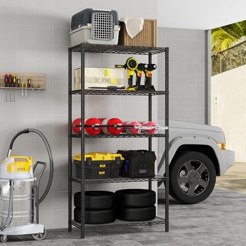EZPEAKS 2 Pack Shelving - 5 Tier Storage Shelves, Metal Shelves Adjustable 30''W x 14''D x 47''H Garage Storage Shelves 150 LBS Loading Capacity Shelving Units with Liner Wire Rack