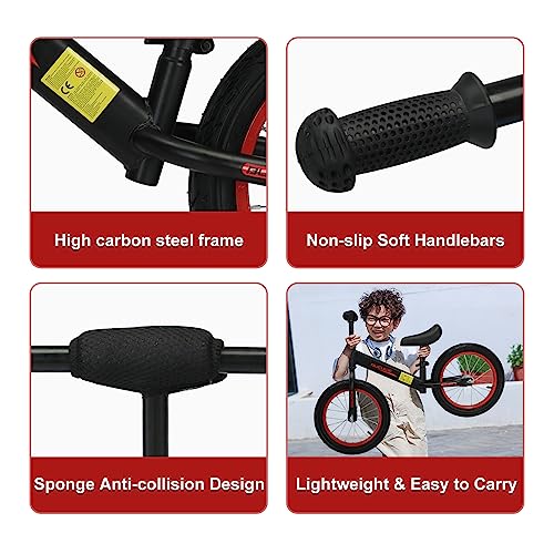 Bueuwe 16 inch Balance Bike for 4 5 6 7 8 Year Old Boys Girls, No Pedal Kids Bikes, Toddler Training Bicycle with Adjustable Seat, Best Gift, Black