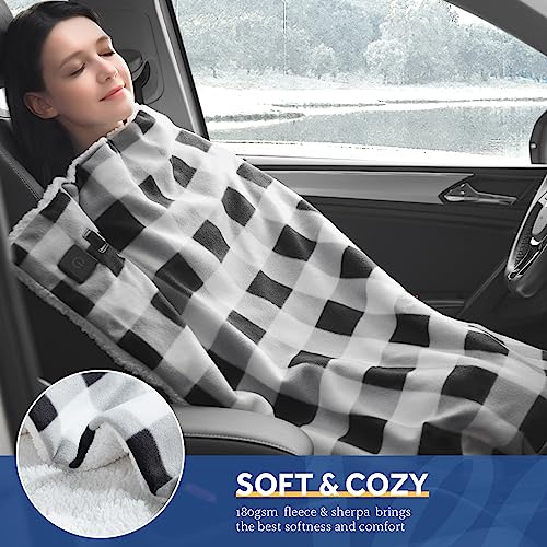 SEALY 12-Volt Heated Car Blanket with 2 USB Output Ports, 3 Heating Levels & 4 Hours Auto Off, Electric Blanket for Car, Truck, SUV, RV or Camping, Machine Washable, 59" X 43", Plaid