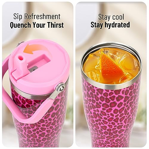 Zukro 40 OZ Tumbler With Handle and Simple Flip Straw |Leakproof Insulated Stainless Steel Reusable Water Bottle with Top Handle and Straw Lid For Travel & Outdoors| No Sweat, Dishwasher Safe|