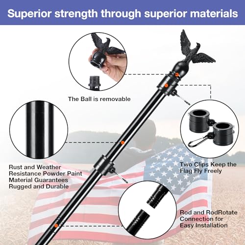 Flag Win 6FT Flag Pole Kit for House with Holder Bracket, Upgrade Stainless Steel Tangle Free Flagpole, Heavy Duty House Flag Pole Kit for 3x5 American Flag for Outside Porch,Outdoor,Boat (Black)