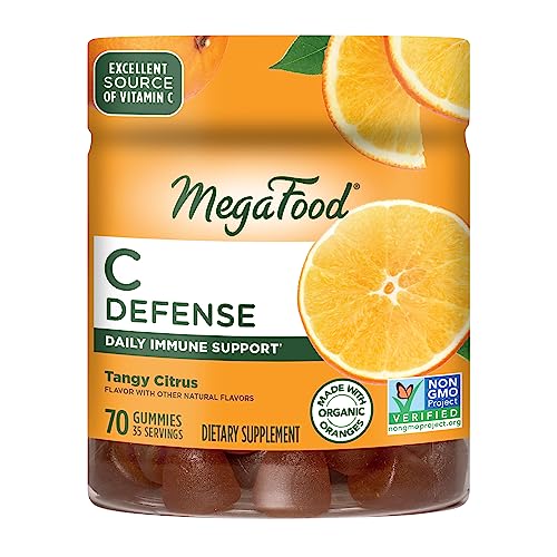 MegaFood C Defense Daily Immune Support Supplement - Chewable Vitamin C Gummies, Tangy Citrus Flavor, Made with Real Food Like Orange & Cranberry, Vegan, Gluten-Free - 70 Gummy Vitamins, 35 Servings