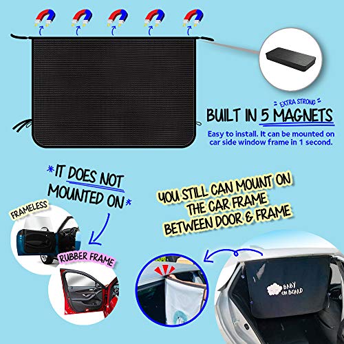 ggomaART Car Side Window Sun Shade - Universal Reversible Magnetic Curtain for Baby and Kids with Sun Protection Block Damage from Direct Bright Sunlight, and Heat - 1 Piece of Black Mesh