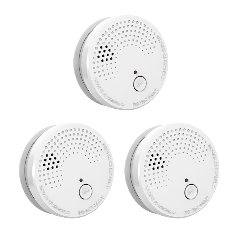 LSHOME 3 Pack Smoke Detector Fire Alarms 9V Battery Operated Photoelectric Sensor Easy to Install with Light Sound Warning, Test Button,9V Included Safety for Home Hotel(912-3) (GS528A)