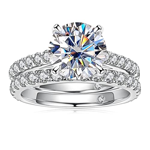 AnuClub 4ct Princess Cut Moissanite Engagement Rings Wedding Band D Color VVS1 Round Cut 925 Sterling Silver Bridal Sets, Christmas Gift for Women 10