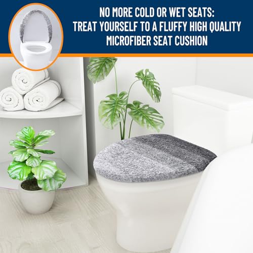 OLANLY Soft Microfiber Bathroom Toilet Lid Cover, Machine Washable Seat Covers, 17.5x15, Stays in Place Rubber Backing, Fits Most Round, Elongated and Oblong Lids, Accessories Decor, Gray