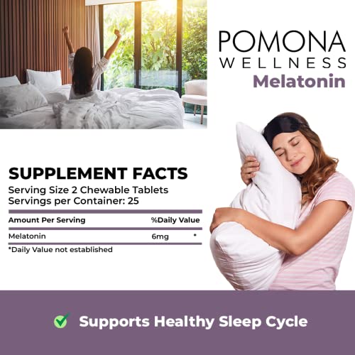 Pomona Wellness Melatonin 3mg, Supports Healthy Sleep and Relaxation, Helps Fall Asleep Faster and Stay Asleep Longer, Drug Free Chewable Tablets, Vegan Non-GMO, Unflavored, 50 Count