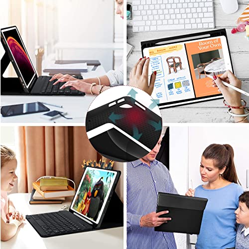 Keyboard Case for iPad 10.2" 9th 8th 7th Generation, with Detachable Bluetooth Keyboard and Pencil Holder, for iPad 10.2 Inch/iPad Air 10.5"(3rd Gen)/iPad Pro 10.5 in, Auto Sleep/Wake Function (Black)