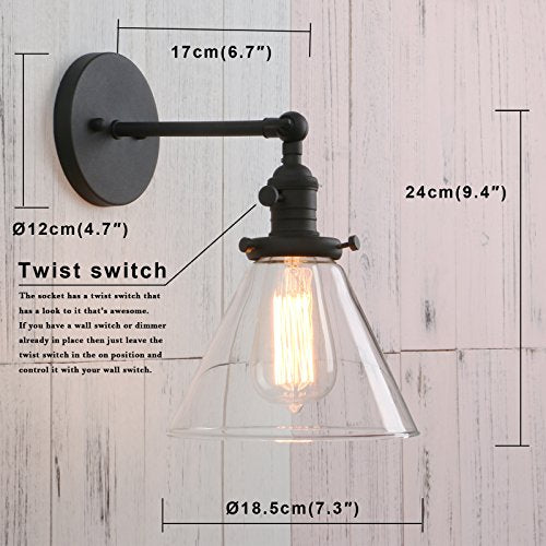 PERMO Single Sconce with Funnel Flared Glass Clear Glass Shade 1-Light Wall Sconce Wall Lamp (Chrome)