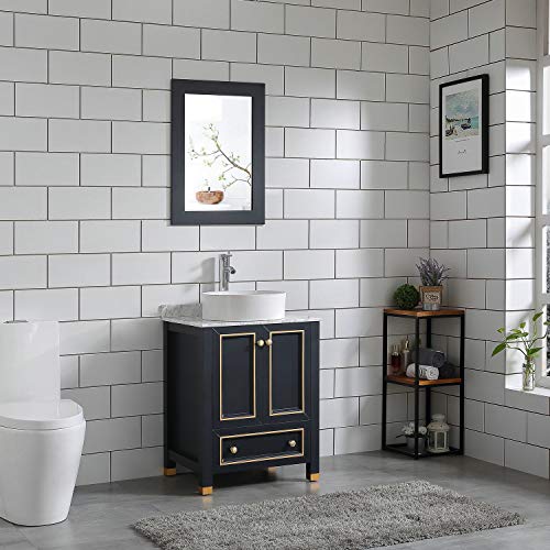 Homecart 24 inch Black Bathroom Vanity Sink Combo Modern Painted Bathroom Vanity Cabinet with Marble Countertop, Round Sink, Pop Up Drain, Mirror, Solid Wood