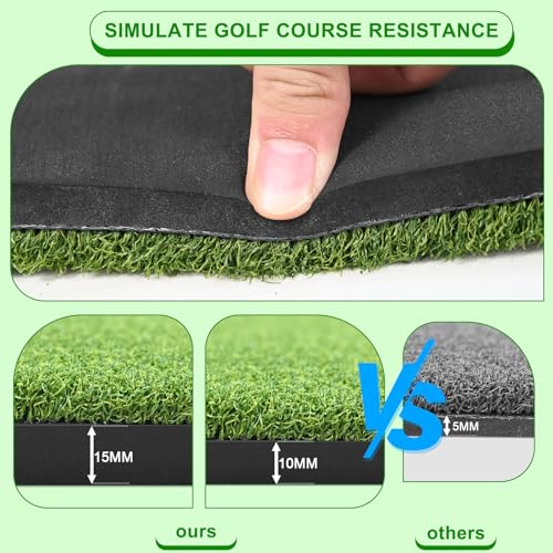 NBMICSO Golf Hitting Mat,5x4ft Premium Artificial Golf Turf Mat for Outdoor & Indoor Practice with 10 Golf Balls, 9 Golf Tees - Gifts for Men/Golf Lovers/Beginner