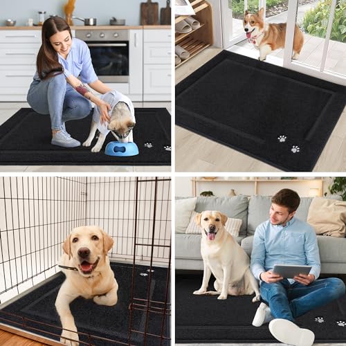 BEQHAUSE Dog Door Mat for Muddy Paws Dirt Trapper Absorbent Entryway Rug Non-Slip Washable Dog Mat Low-Profile Indoor Door Mats Soft Welcome Mat for Muddy Wet Shoes and Paws,Black 20"x32"