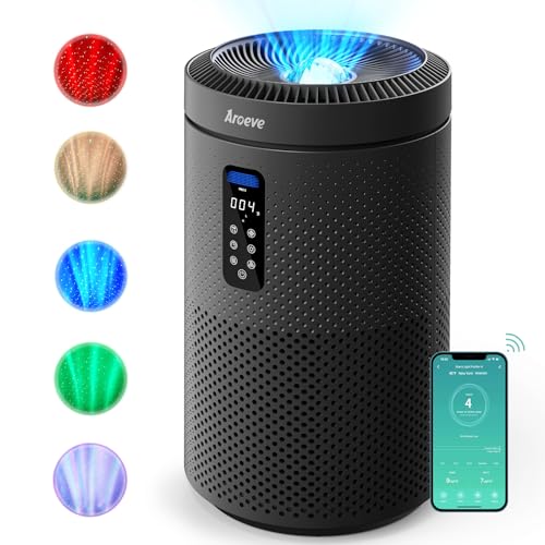 AROEVE Air Purifiers for Home Large Room up to 1782Ft² with Star Projector, Smart WIFI, Air Quality Sensor, UV, Washable Filter for Bedroom Whole Home, MK09W Space Grey