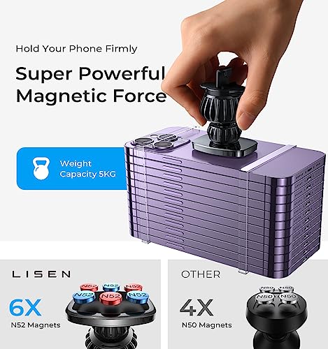 LISEN Phone Holder Car, [Upgraded Clip] Ultra Magnetic Phone Mount [6 Strong Magnets] Cell Phone Holder Car Magnetic [Case Friendly] Phone Car Holder Mount for 4-6.7 inch Smartphones (Black)