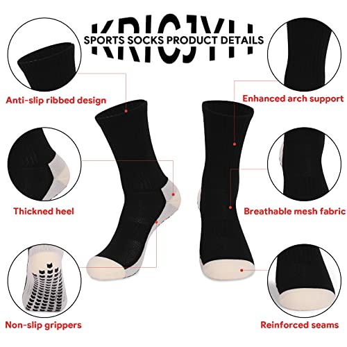 KRICJYH Youth Soccer Socks for Men Athletic Socks 1 Pack Black Socks Non Slip Cushion Crew Training Soccer for Basketball Baseball