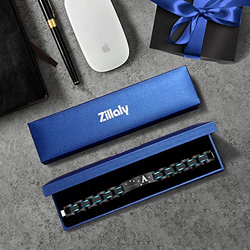 Zillaly men's stainless steel dual color bracelet, black and blue ion plated black, gift for men's husbands, fathers, and sons (blue-blackW)