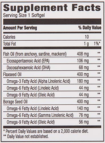 Amazon Brand - Revly Omega 3-6-9 Complex of Fish, Flaxseed and Borage Oil - EPA & DHA Omega-3 fatty acids - 60 Softgels, 2 Month Supply