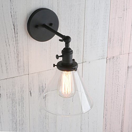 PERMO Single Sconce with Funnel Flared Glass Clear Glass Shade 1-Light Wall Sconce Wall Lamp (Chrome)