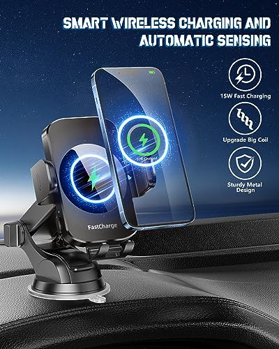 Wireless Car Charger, Fast Charging Phone Holder BothLin 3 in 1 Phone Mount Auto Clamping Car Accessories Compatible with iPhone 15 14 13 12 11 Xs XR, Samsung S23 Ultra S22 S21 S20/S10+ S9+ Note 9