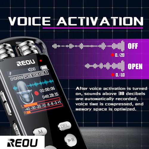 136GB Digital Voice Recorder with Playback for Lectures Meetings - REOU 9868 Hours Sound Audio Recorder Dictaphone Recording Device with Microphone, Voice Activated, Level Control, USB-C,Password