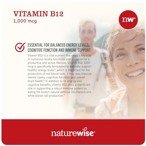 NatureWise Vitamin B12 1000 mcg - Supplement for Supporting Energy Levels, Mental Clarity, Nervous System Health - Easy-to-Swallow, Soy and Gluten-Free, Non-GMO - 60 Softgels[2-Month Supply]