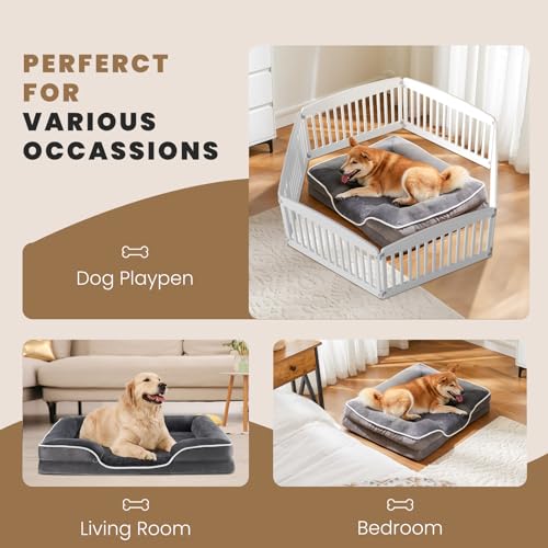 Sweetcrispy Orthopedic Dog Bed, Memory Foam Pet Bed for Medium Dogs with Washable Removable Cover Non-Slip Base Waterproof Liner Egg Crate Foam for Improved Sleep, Grey, 28" L x 23" W x 6.5" Th