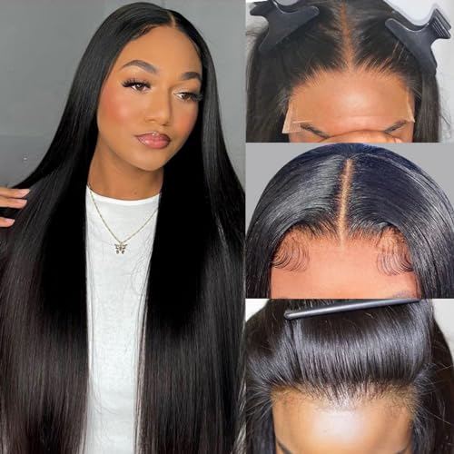 4x4 Lace Front Wigs Human Hair Pre Plucked with Baby Hair 150% Density 34 Inch Body Wave Brazilian Virgin Frontal Human Hair Wigs 4x4 Glueless HD Lace Closure Wig Human Hair for Women