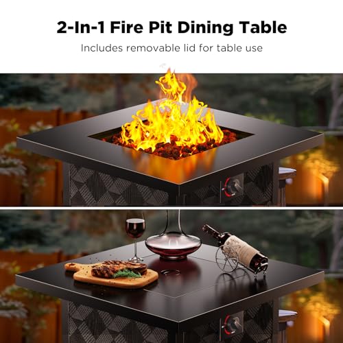 Ciays Propane Fire Pits 28″ Outdoor Gas Fire Pit, 50,000 BTU Square Fire Pit Table with Lava Rocks, 2-in-1 Fire Table with Removable Lid, CSA-Certified for Outside Patio, Parties, Backyard, Garden