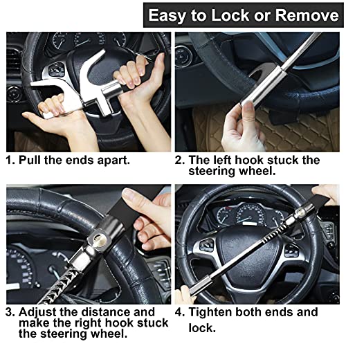 Turnart Steering Wheel Lock Universal Car Lock Anti-Theft Device Retractable Steering Lock with 3 Keys for Auto/Truck/SUV/Van (Black)