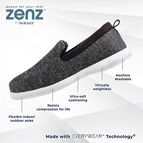 isotoner Men's Zenz Lightweight Moccasin Slipper, Slip-on Shoe, Hatch Knit-Black, 8