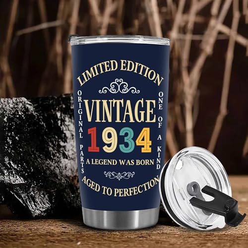 DEKIDOKA 91 Year Old Birthday Gifts for Mom Dad - Vintage Tumbler For Men And Women