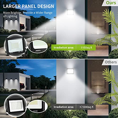 JRBFA 100W LED Flood Lights Outdoor, 10000lm LED Work Light with Plug, 6500K Daylight White, IP66 Waterproof Exterior Security Lights Outside Floodlights for Backyard, Garage, Garden, Lawn