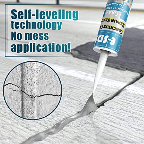 E-SDS Concrete Crack Filler and Sealant Self-Leveling, Polyurethane Construction Crack Flexible Sealant Sealing Horizontal Cracks, Gray 10.5 fl. oz (3 Pack)