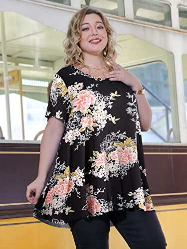 LARACE Casual Tops for Womens Summer Clothes Loose Fit Short Sleeve Shirts Flowy V Neck Tunic Plus Size Blouse(Heather Gray 3X)