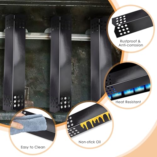 AJinTeby 15" Grill Heat Plates and 14 7/8" Pipe Burners for Charbroil 463411512, 463411712, Kenmore 122.16134, 122.16134110, Nexgrill 720-0670A 720-0783 and Tera Gear Model Grills