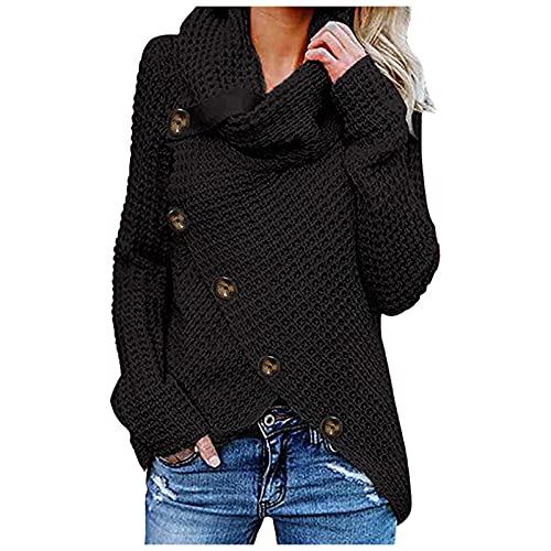 Black Womens Long Sleeve Outfit Outfits Sweatshirts for Ladies Turtleneck Sweater Pullover Crochet Warm Plain Winter Fall Outfit Button 2025 Clothing L