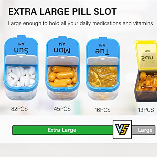 Odaro Extra Large Weekly Pill Organizer 2 Times A Day, Pill Box 7 Day Am Pm to Hold Daily Medicine Vitamin and Supplements for Elders, Arthrtic Patients and Kids - Blue