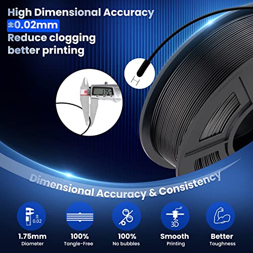 SUNLU 3D Printer Filament PLA Plus 1.75mm, Neatly Wound PLA+ Filament for Most FDM Printer, Dimensional Accuracy ± 0.02 mm, 1 kg Spool(2.2lbs), Black