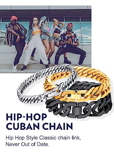 Bandmax Mens Stainless Steel 8MM Chunky Cuban Chain Bracelets for Women Hip Hop Punk Style -7.48"