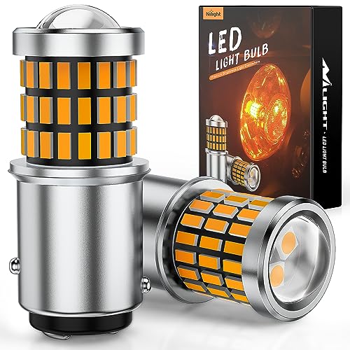 Nilight 1157 LED Bulb 2PCS 57LED Amber Yellow 2057 2357 BAY15D 7528 Front Rear Turn Signals Light Tail Light with Projector Replacement for Trucks Cars Motorcycles, 2 Years Warranty