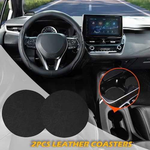 Muamos Car Steering Wheel Cover Beige, 14.5-15 inch Steering Wheel Covers with Coasters Microfiber Leather Carbon Fiber Breathable Anti-Slip Durable Universal Auto Steering Wheel Protective