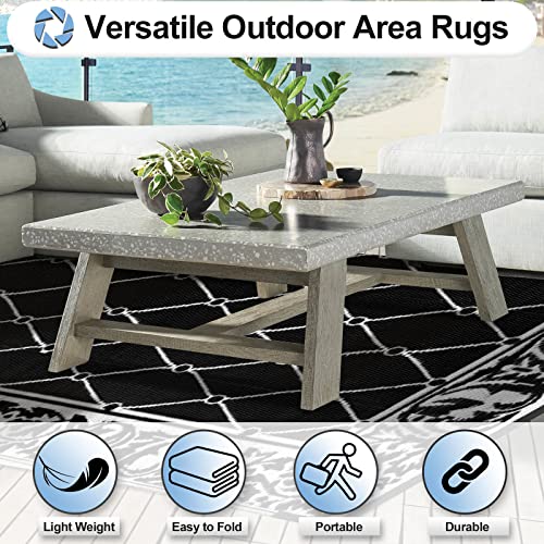 OutdoorLines Indoor Outdoor Rugs for Patio 5 Feet - Reversible Outside Carpet, Stain & UV Resistant Portable RV Mats, Plastic Straw Rug for Camping, Pool Deck, Porch Diamond/Black & White